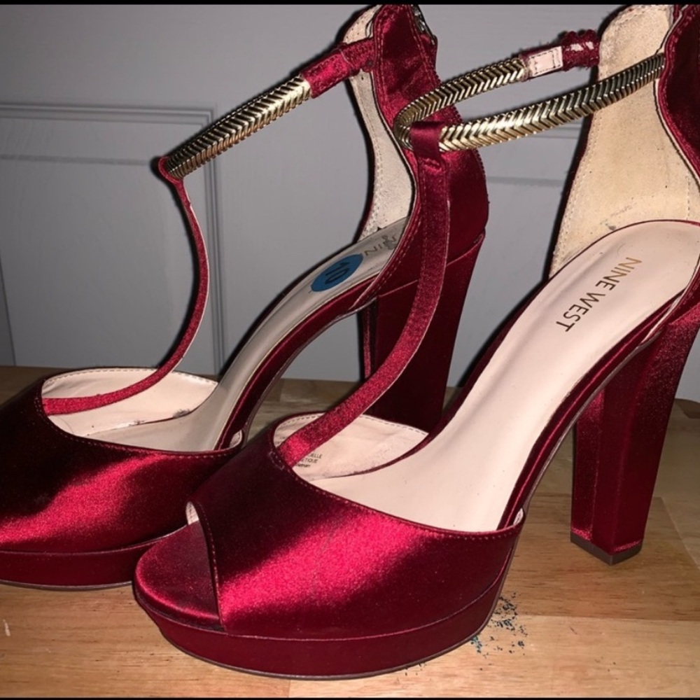 Nine West Burgundy Satin Platform Heels